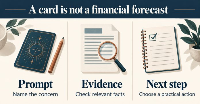 Three-column infographic: Prompt—Name the concern; Evidence—Check relevant facts; Next step—Choose a practical action.